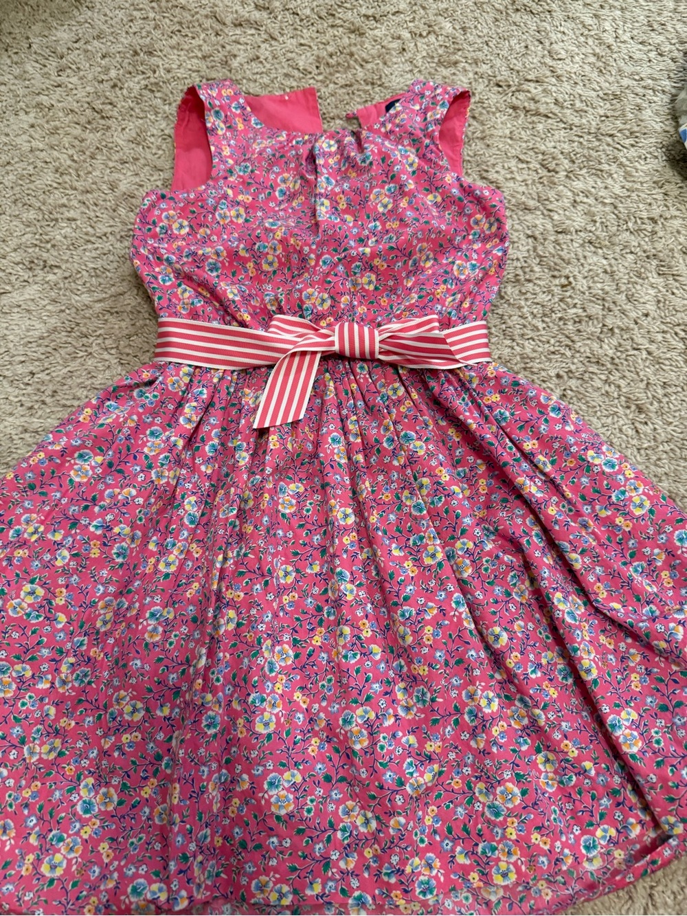 Polo by Ralph Lauren Pink Floral Fit-and-Flare Dress with Striped Bow